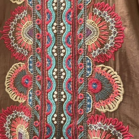 JOHNNY WAS EMBROIDERED V-NECK TUNIC STYLE MIDI DRESS SIZE SMALL OVERSIZED - Picture 5 of 5